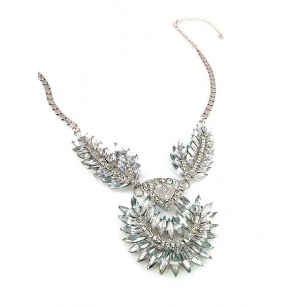 Silver Wings Art Deco Crystal Statement Necklace